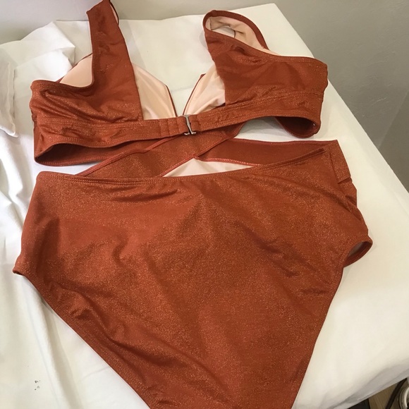 Metallic Rust Cutout One-Piece Swimsuit – Size L, New Without Tags - Picture 8 of 8